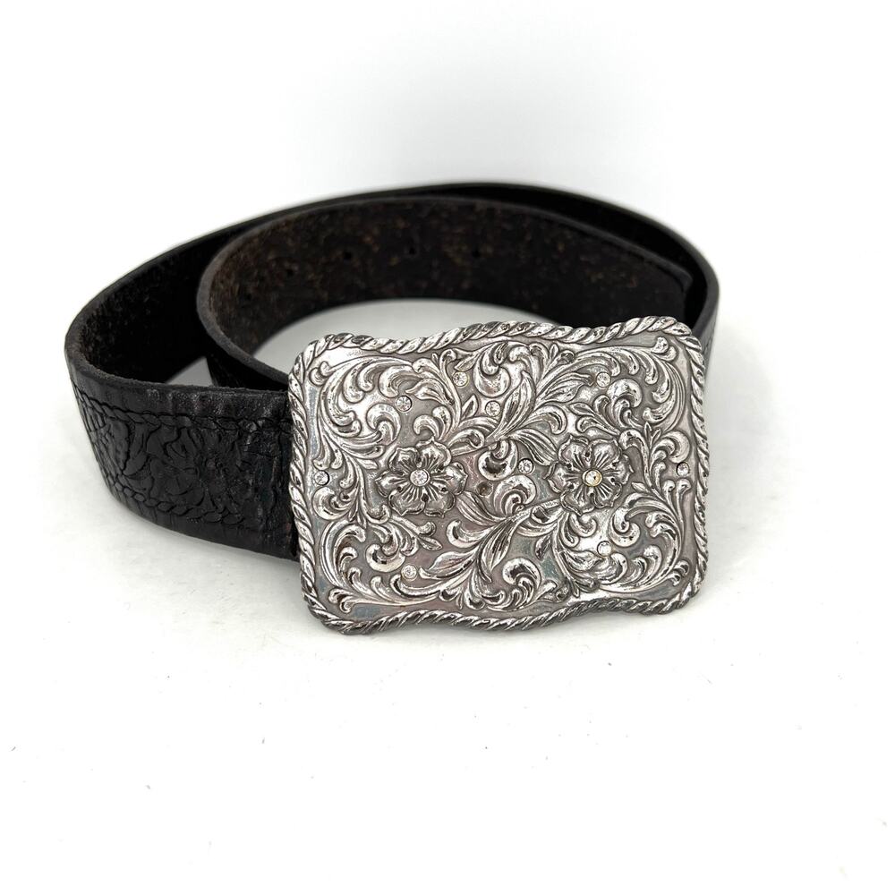 Guess square buckle women’s tooled leather belt